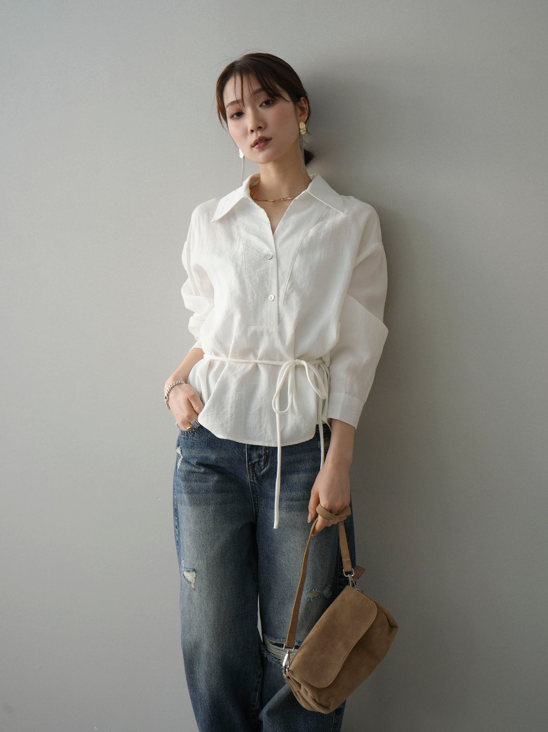 [SET]Vネック変形ラインシャツ+Vネック変形ラインシャツ(2set)