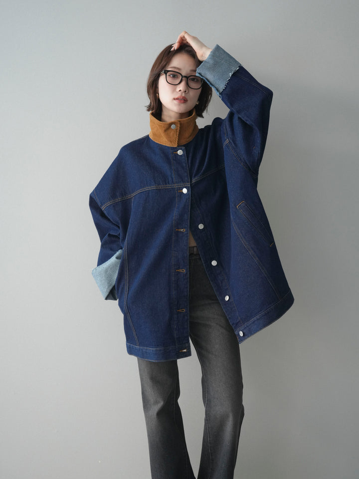 [予約]コーデュロイ×デニムミドルジャケット/indigo