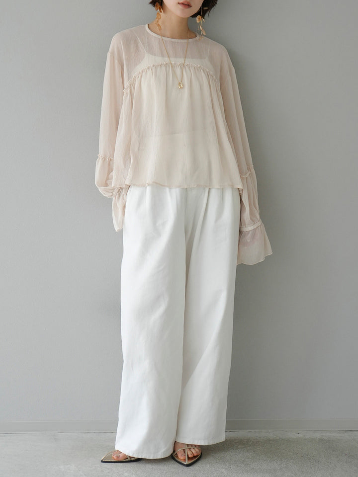 [Pre-order] Willow sheer volume gathered blouse/light beige
