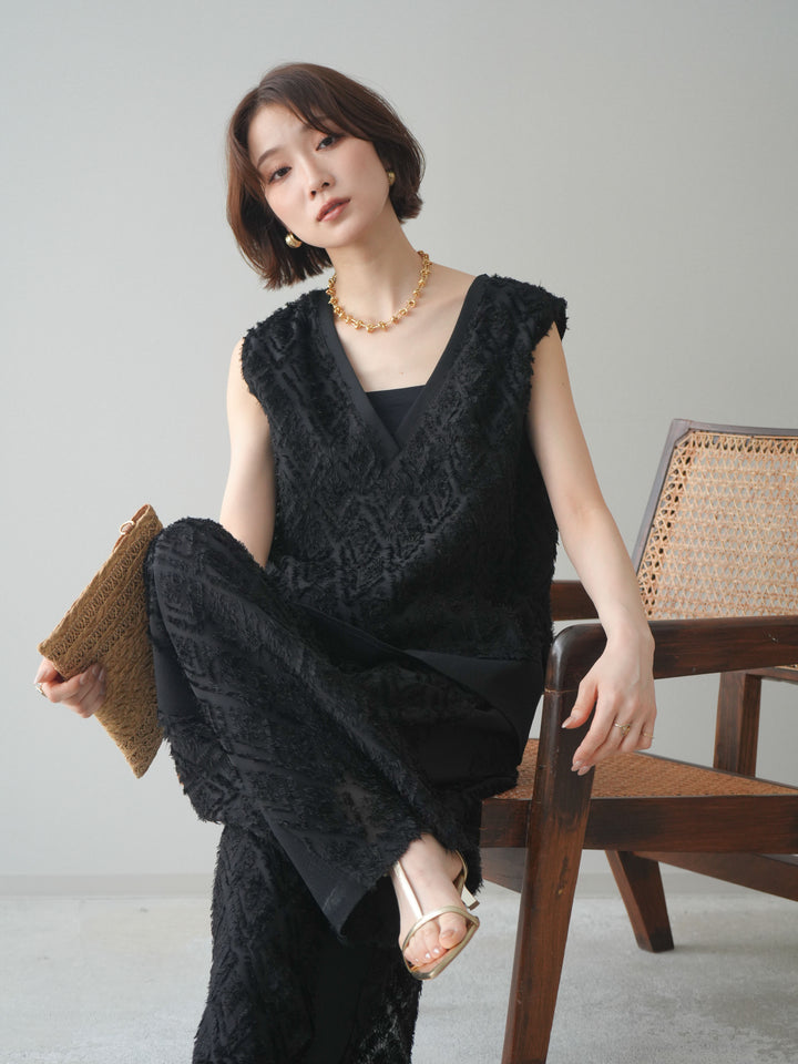 [SET]フリンジレイヤードVネックノースリーブ+選べるアクセセット(2set)