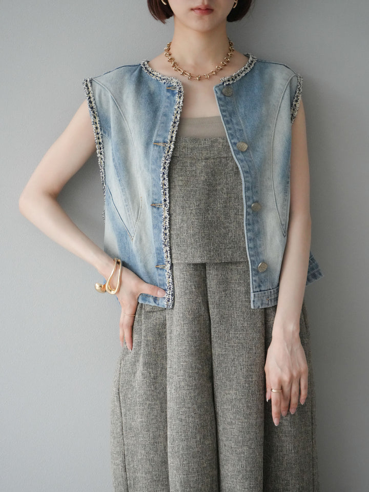 [予約]サマーツイードケープサロペット/ブラウン