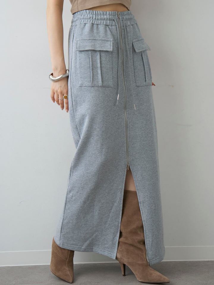 [予約]フロントZIPポケットデザインスウェットスカート/grey