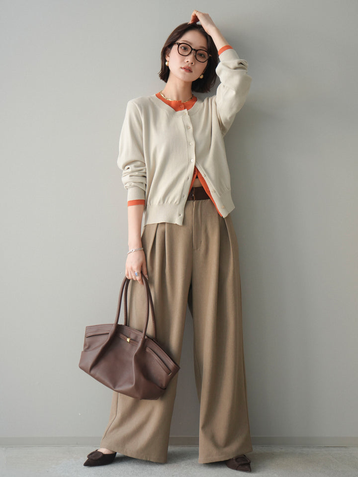 [予約]サテンベルトタックワイドパンツ/beige