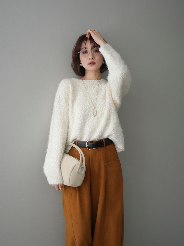 [SET]モールラメミックスヤーンニットプルオーバー+ベルト付起毛コクーンパンツ(2set)