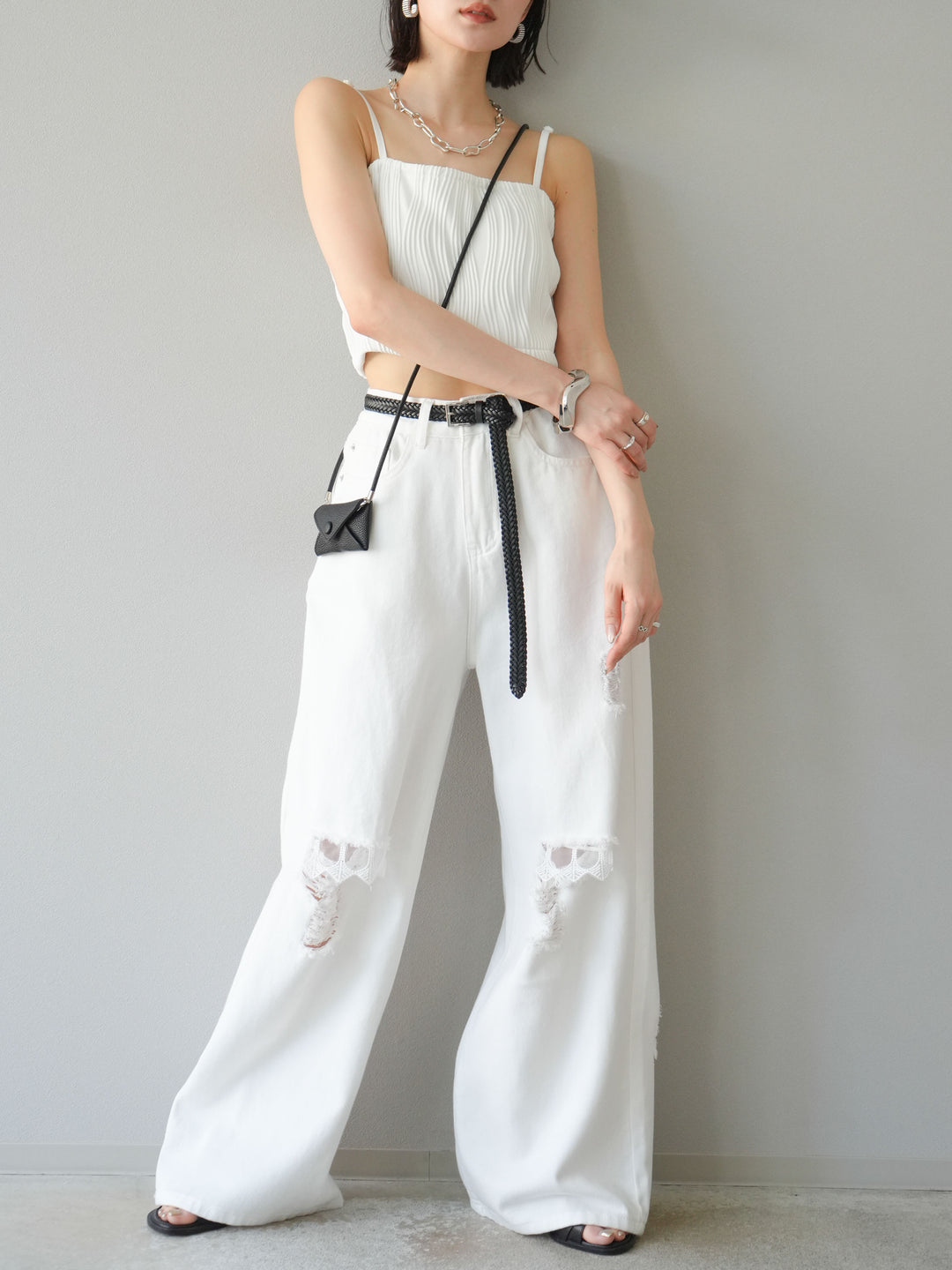 [SET]ウェーブパイピングカップ付ベアキャミソール+ウェーブパイピングカップ付ベアキャミソール(2set)