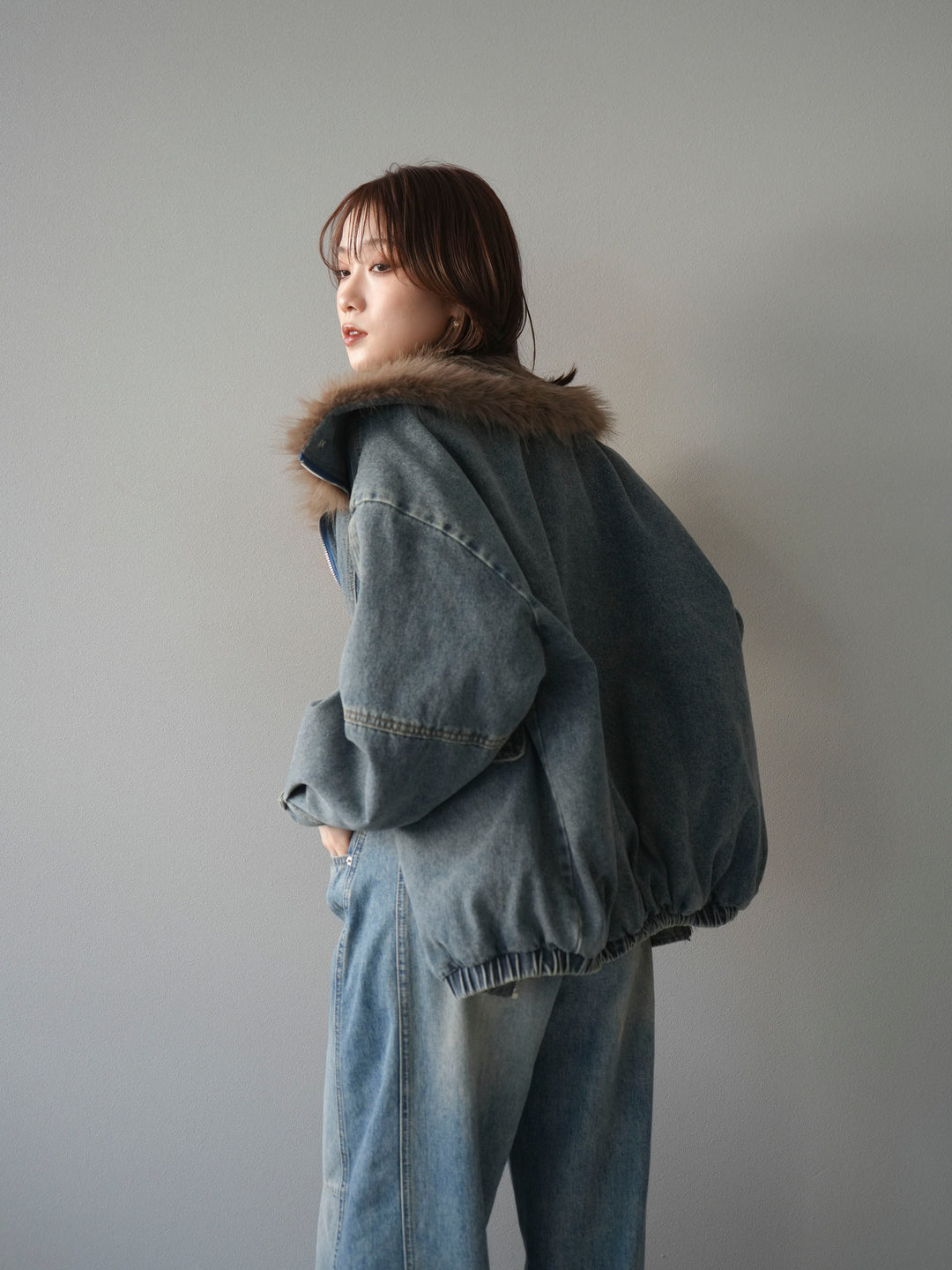 [予約]デニムxファーブルゾン/denimbrown