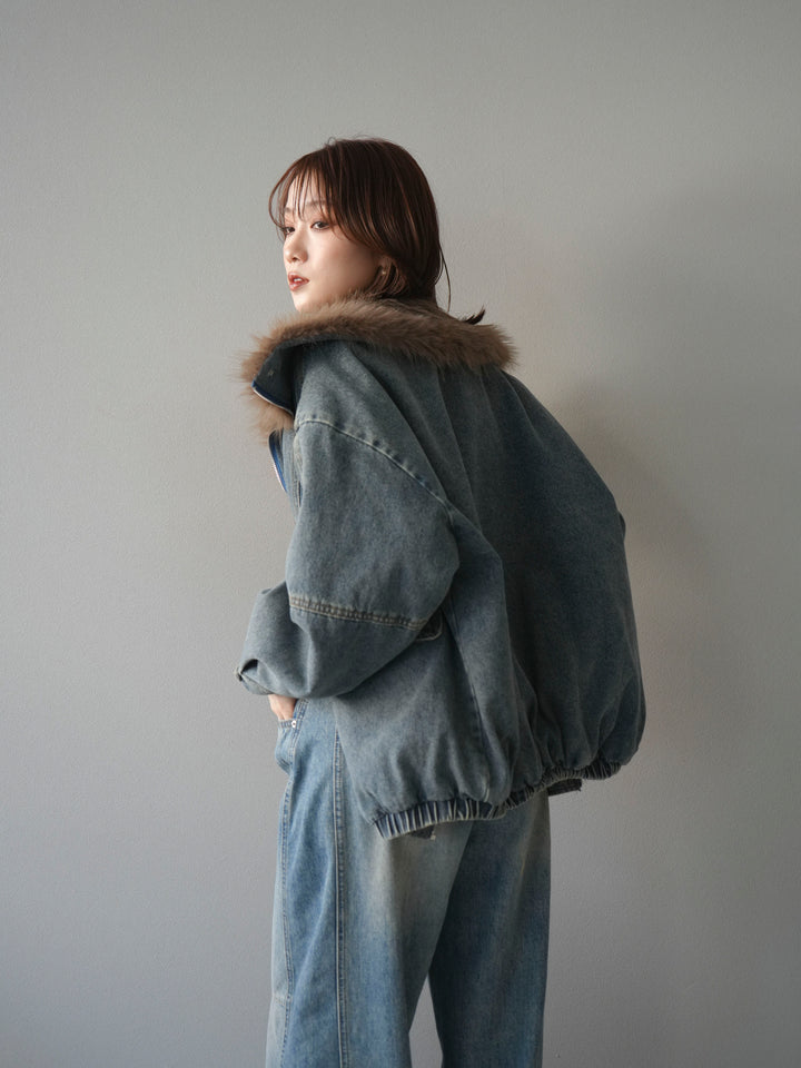 [予約]デニムxファーブルゾン/denimbrown