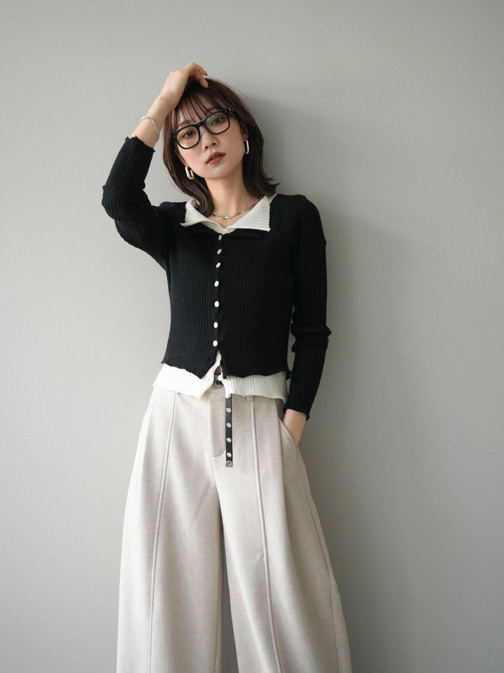 [予約]配色レイヤードリブニットカーディガン/black