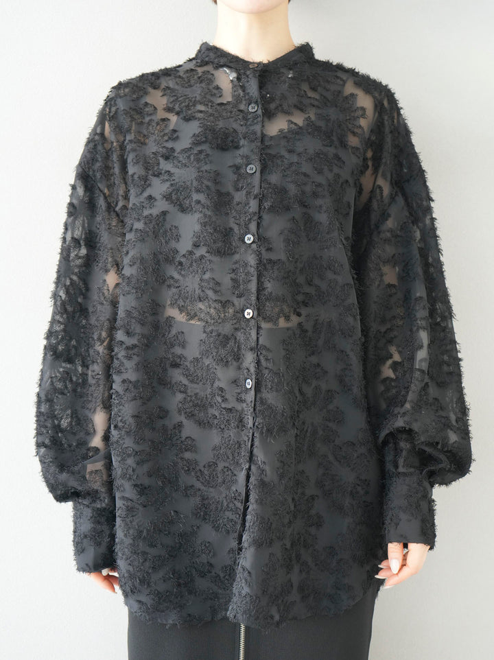 [Pre-order] Sheer Flower Jacquard Shirt/Black