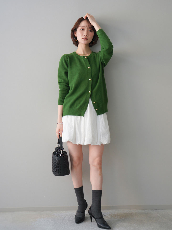 [SET]ハートボタンニットカーディガン+コットンライクレースバルーンミニスカート(2set)