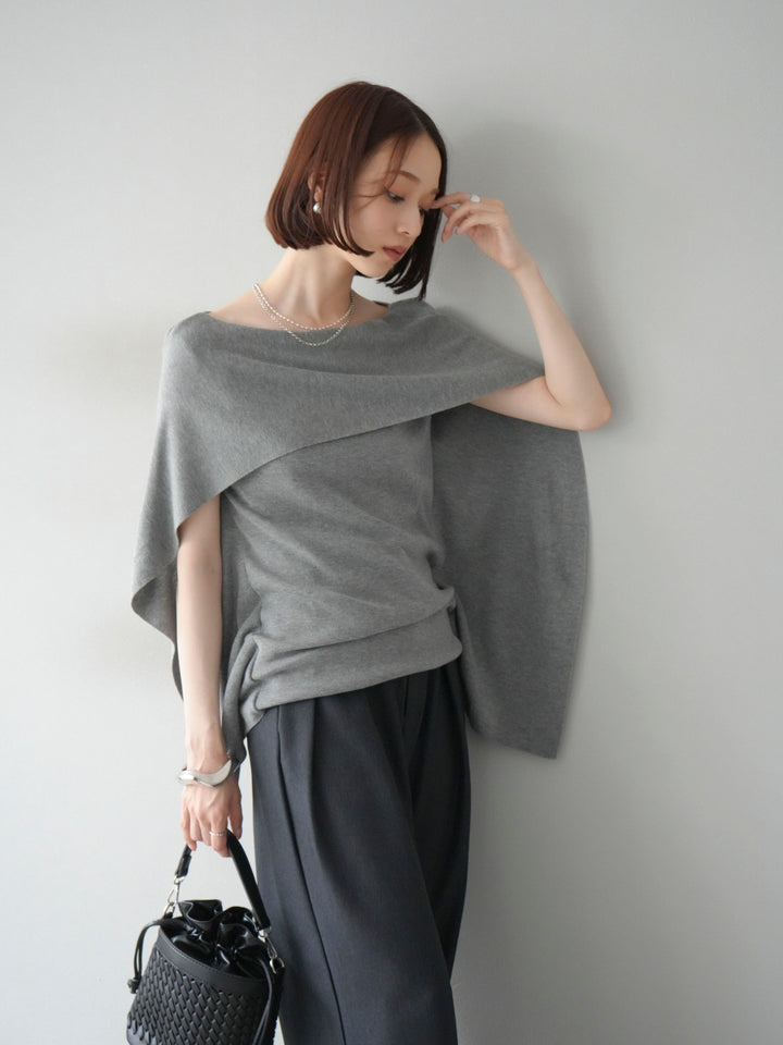 [予約]マントデザインスリットドルマンニット/グレー