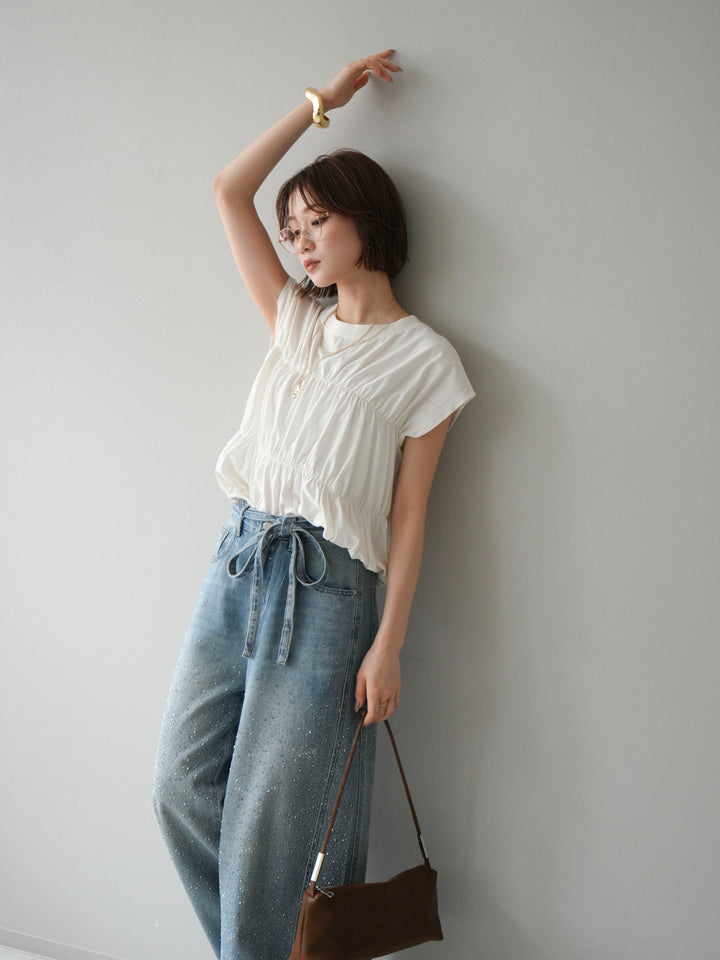 [SET]ギャザーフレンチスリーブカットソー+選べるアクセセット(2set)