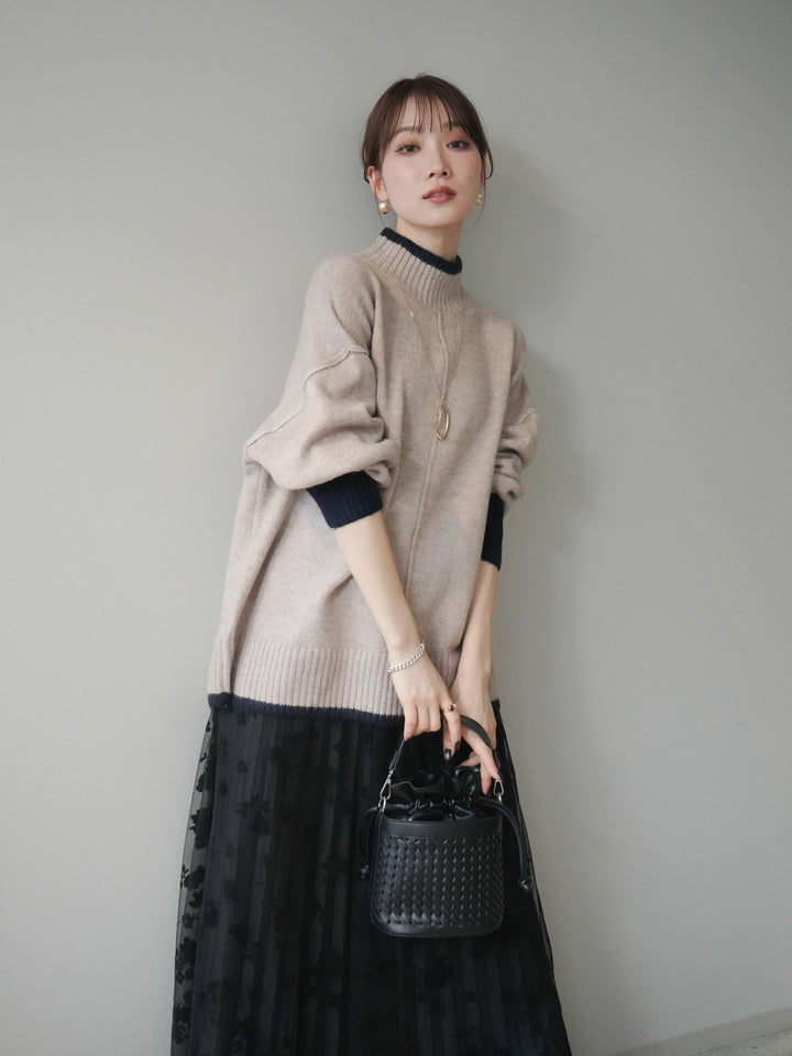 [SET]配色ハイネックニットプルオーバー+配色ハイネックニットプルオーバー(2set)