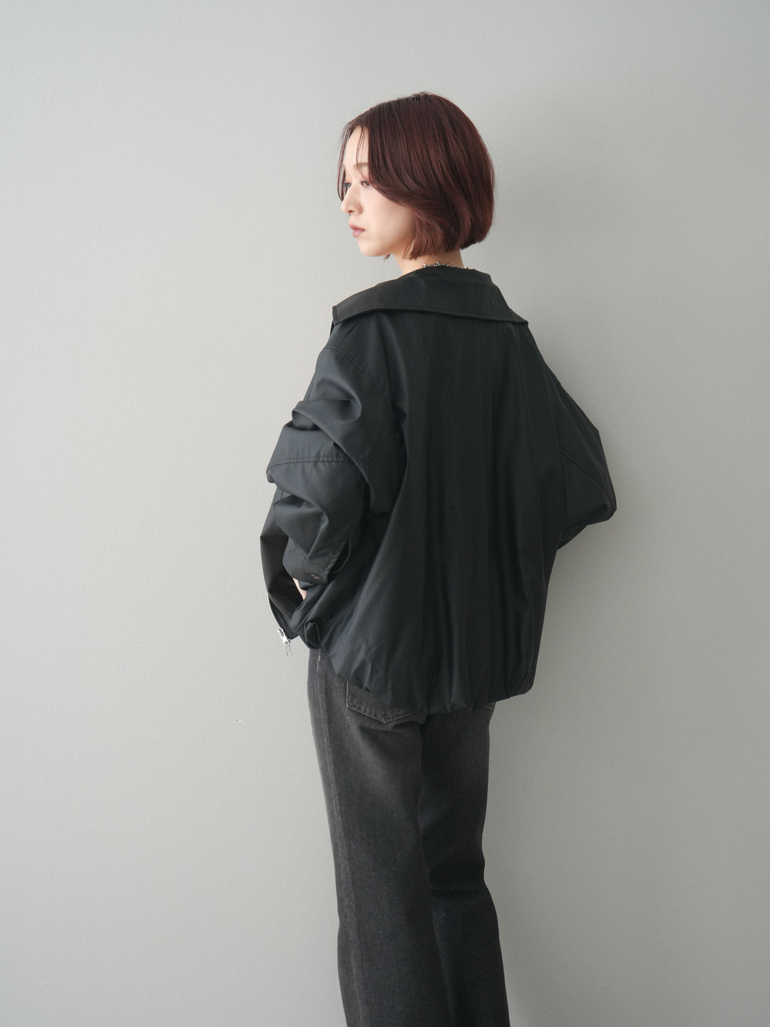 [予約]ウォッシャブルフェイクレザーバルーンジャケット/black