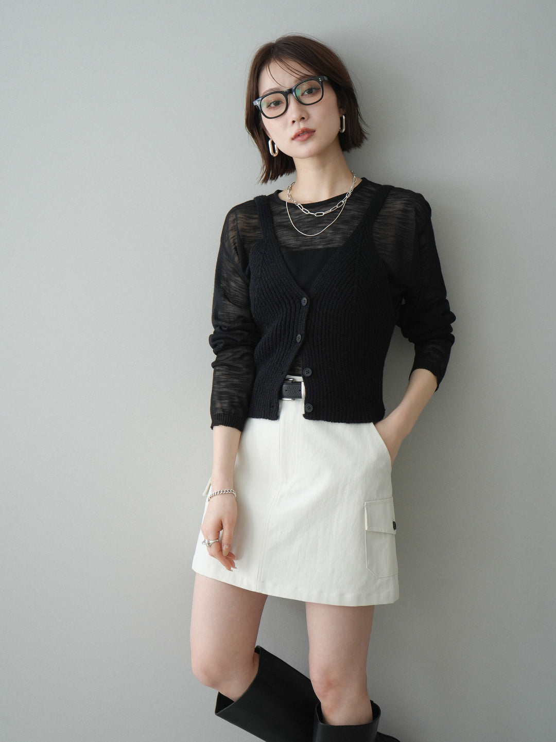 [予約]ビスチェアンサンブルシアーニット/black