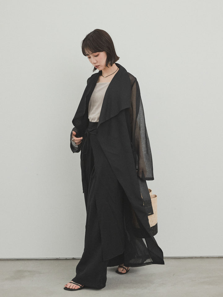 [予約]ワッシャーサテンレイヤードスカートパンツ/ブラック