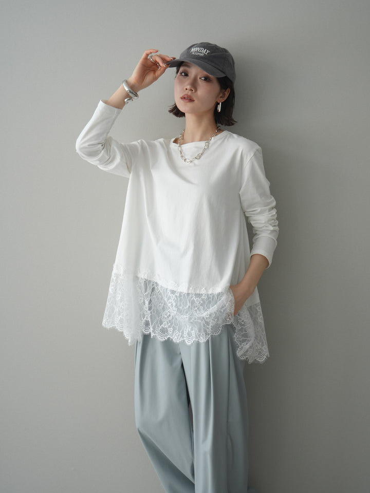 [SET]裾レースロングスリーブTシャツ+選べるアクセセット(2set)