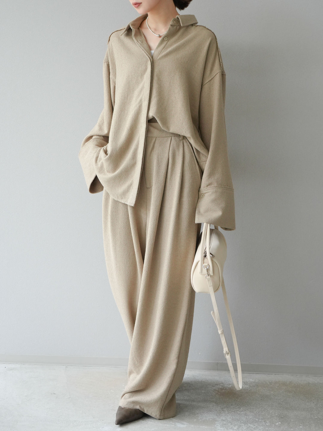 [予約]ネップワイドパンツ/ベージュ