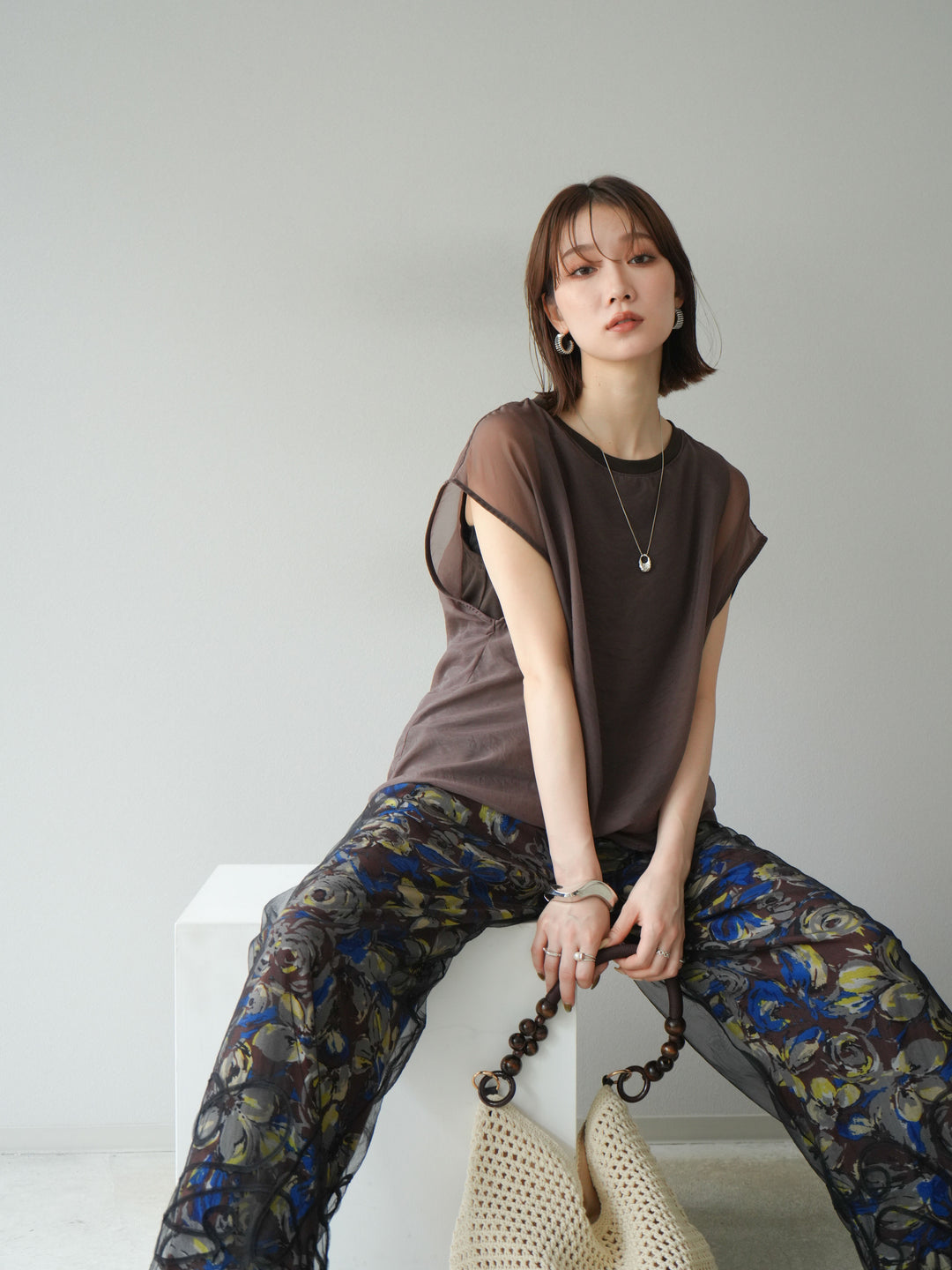 [予約]シアーレイヤードトップス/ダークブラウン