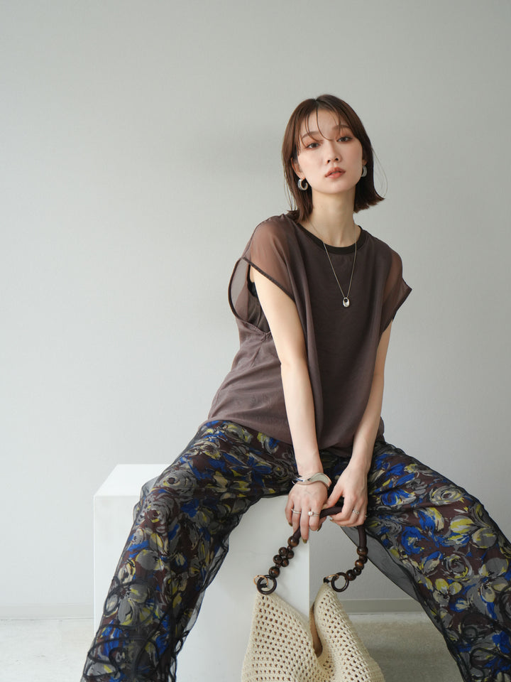 [予約]シアーレイヤードトップス/ダークブラウン