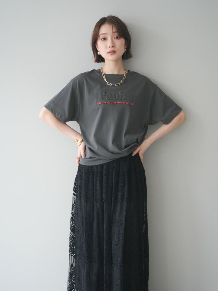 [SET]エンボスロゴTEE+裏プリーツ総レースロングスカート(2set)