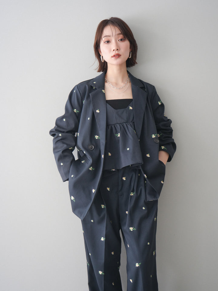 【預購】花卉刺繡修身夾克/海軍藍