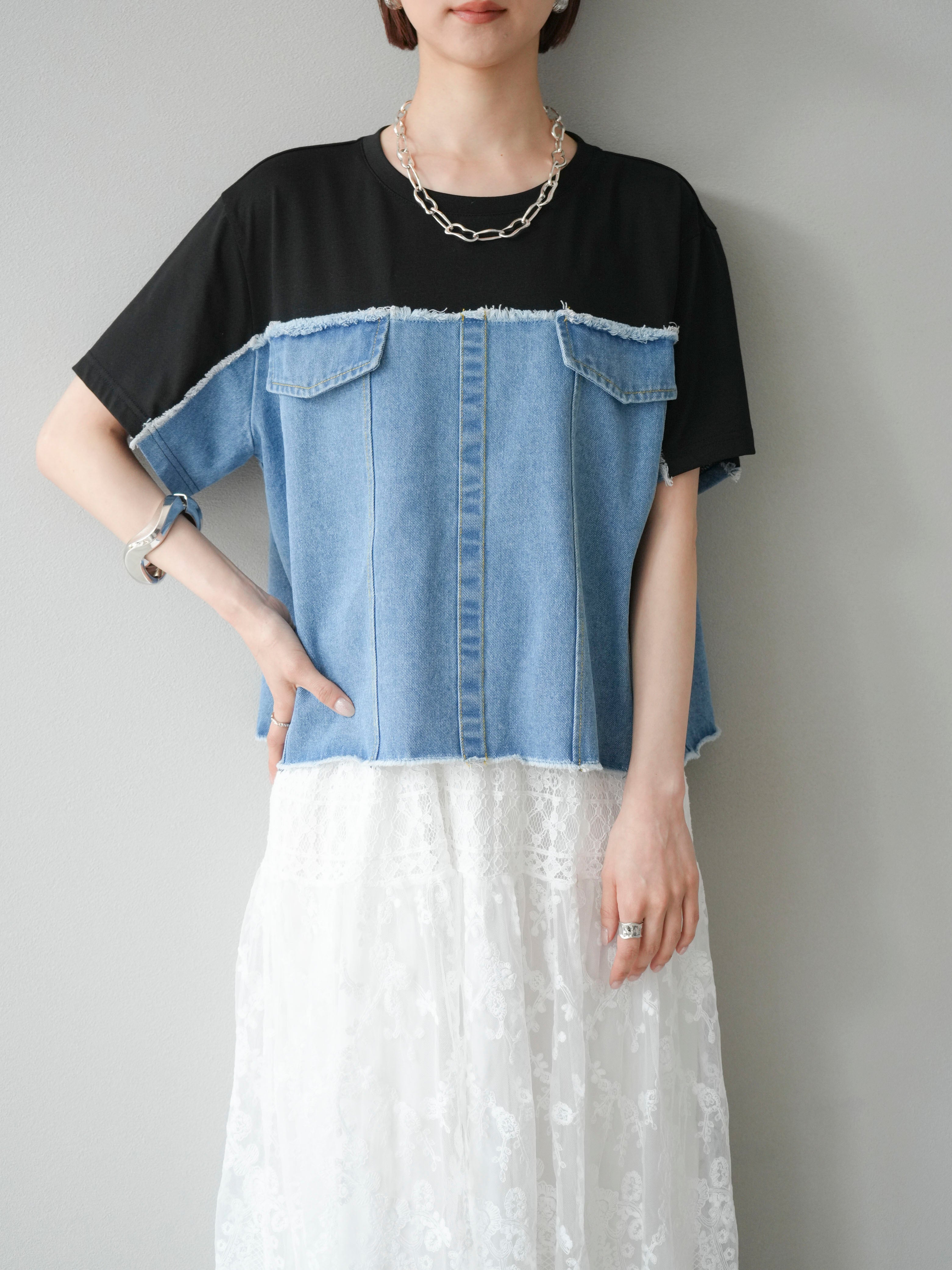 予約]デニムドッキングTシャツ/ブラック – Lumier