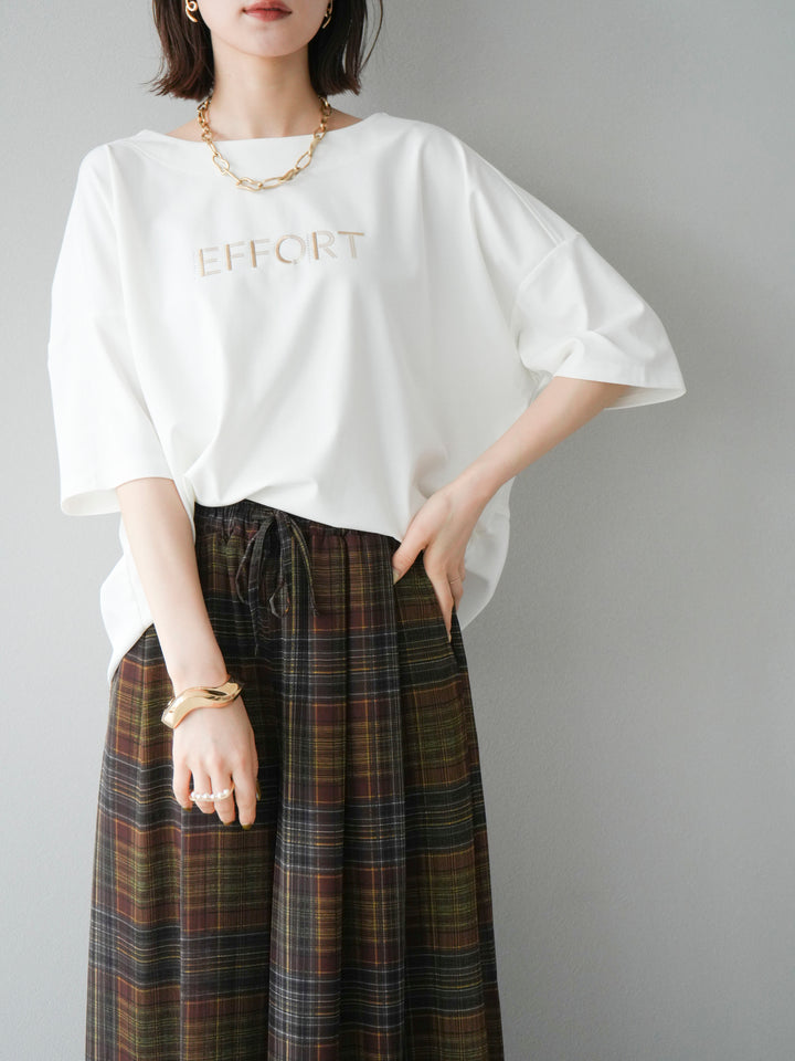 [套裝] 不同材質金屬標誌刺繡 x 印花T卹 + 透視格紋寬鬆褲（2 件套）