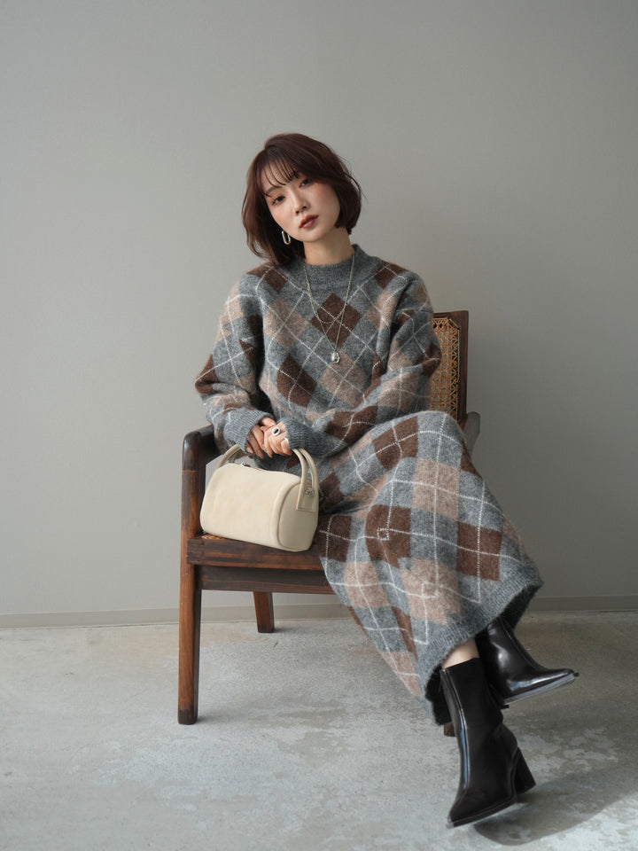 [SET]アーガイルニットプルオーバー&ロングスカートSET UP+選べるアクセセット(2set)