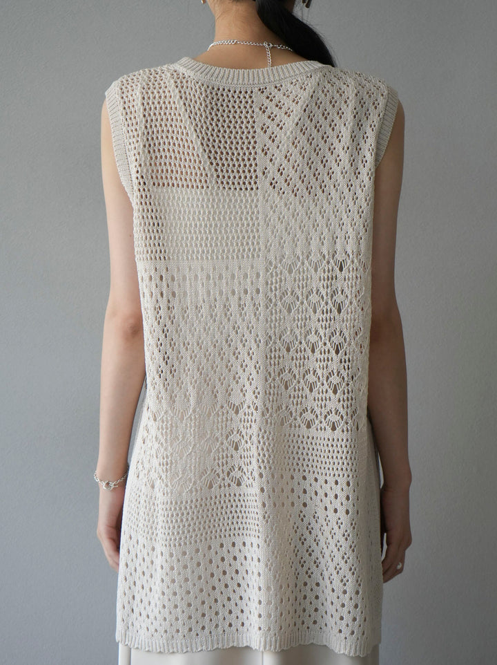 [Pre-order] Openwork side slit knit top/ivory