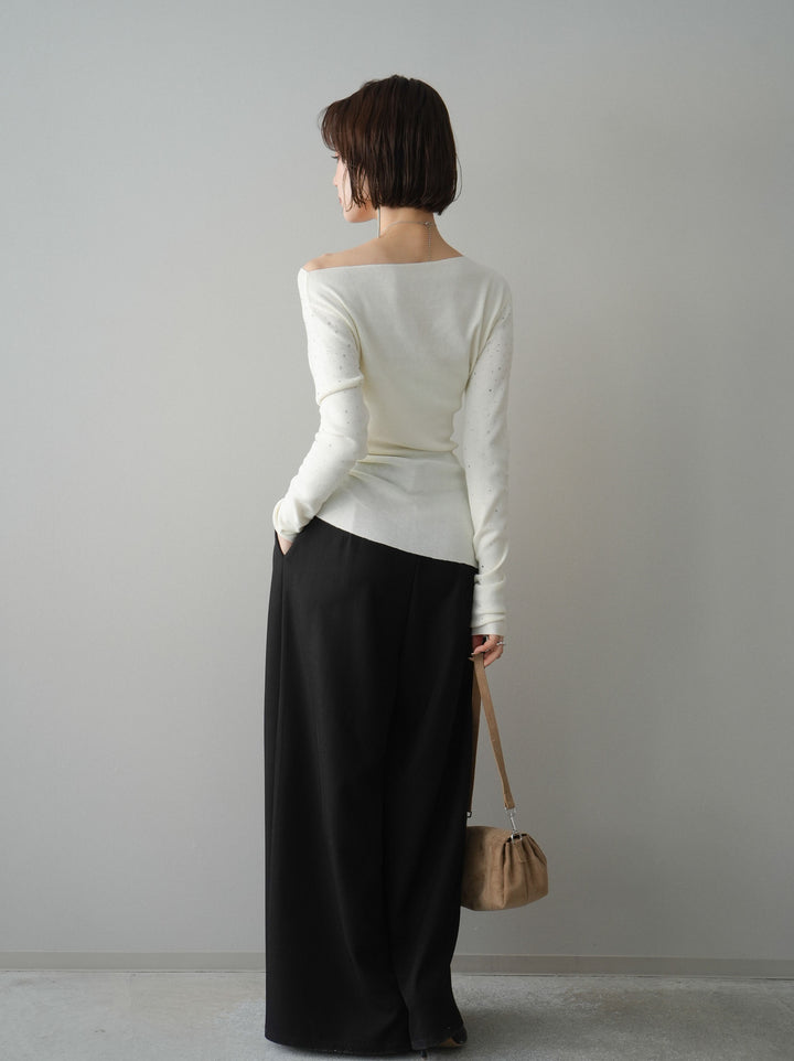 [予約]編み込みベルト付タックワイドパンツ/black