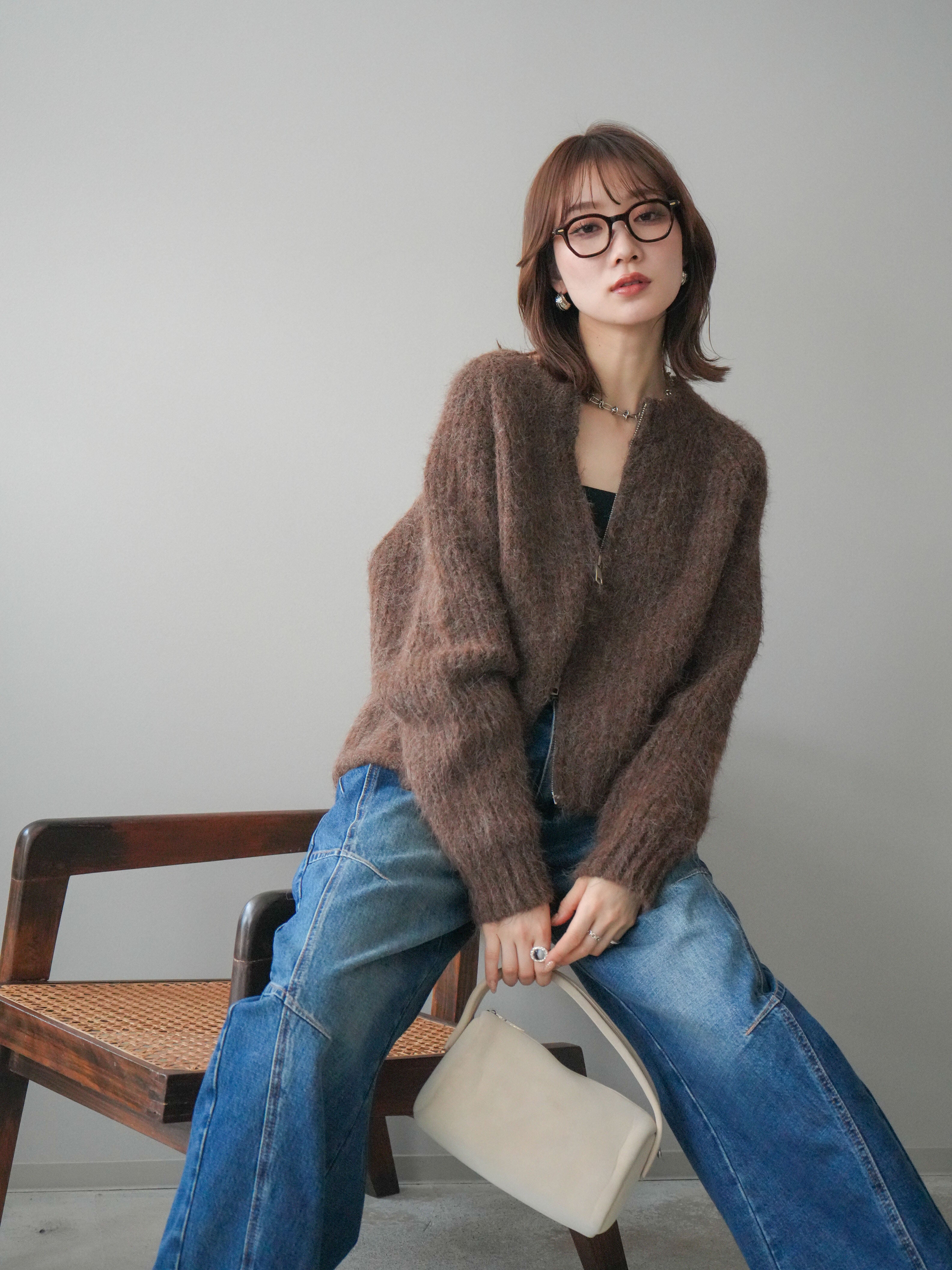 予約]MIXヤーンモヘアタッチZIPニットカーディガン/brown – Lumier