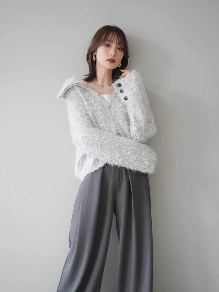 [予約]ミックスシャギージップニットカーディガン/ivory