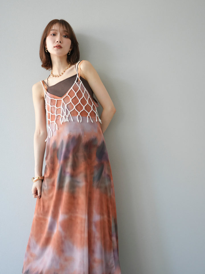 [予約タイダイ柄シアーキャミワンピース/オレンジ