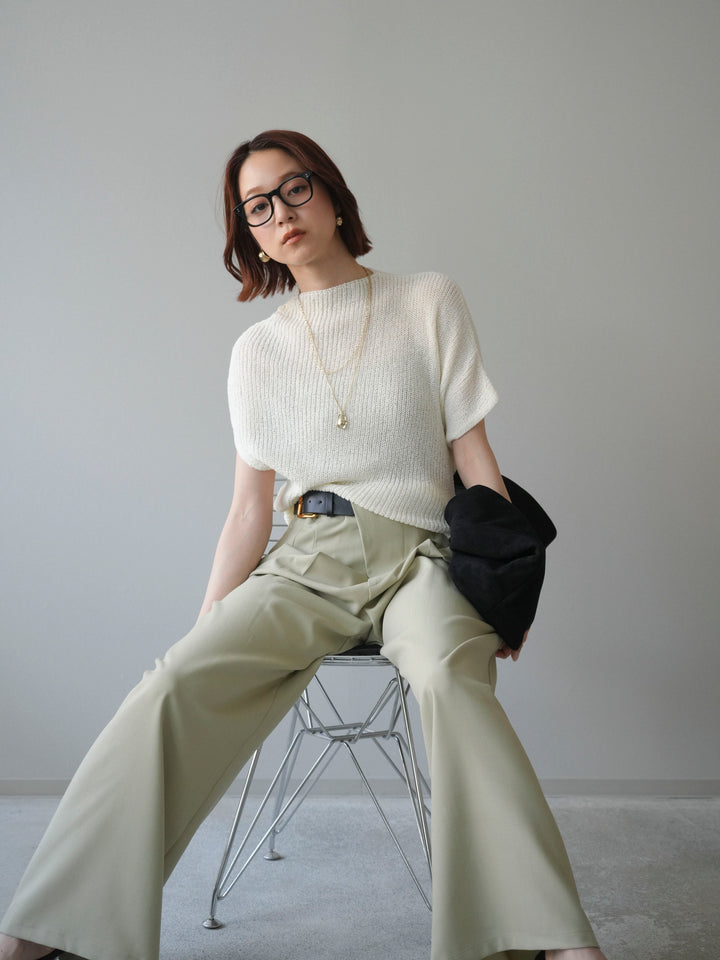 [SET]アシンメトリーローゲージニットトップス+アシンメトリーベルトタックワイドパンツ(2set)