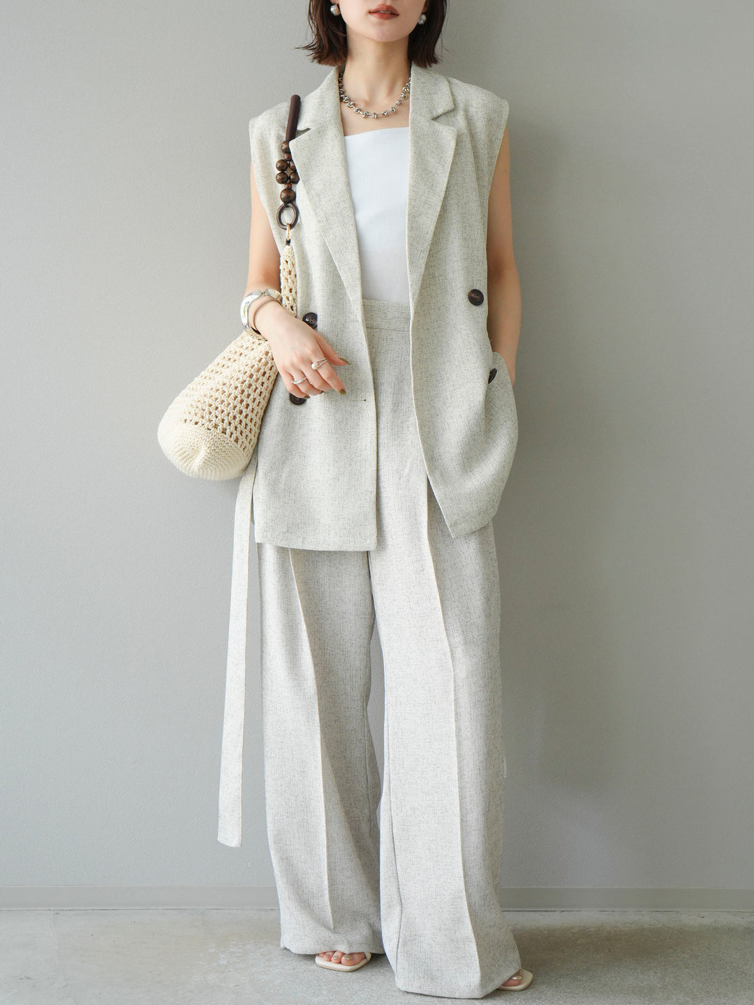 [予約]ミックスツイードジレ/アイボリー