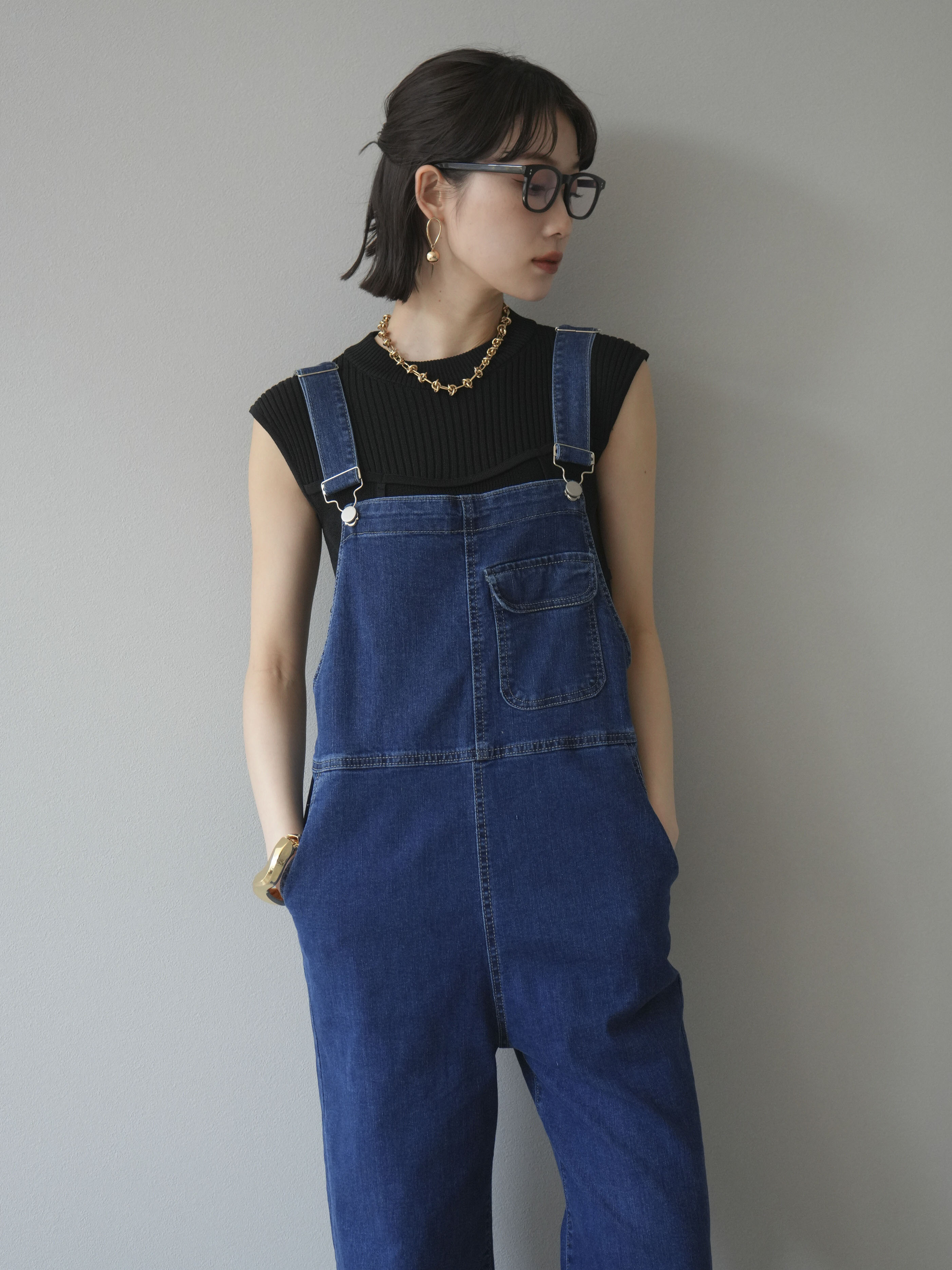 予約]ビスチェデザインノースリーブニットトップス/ブラック