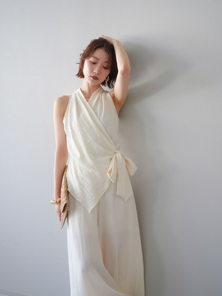 [SET]ラップノースリーブトップス＆ワイドフレアパンツSET UP(2SET)+選べるアクセセット(2set)