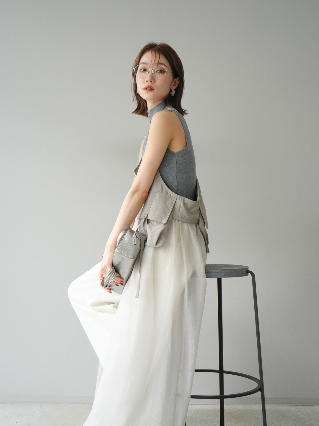 [SET] 戰術背心歐根紗洋裝 + 麻質寬鬆寬褲 (2 件套)