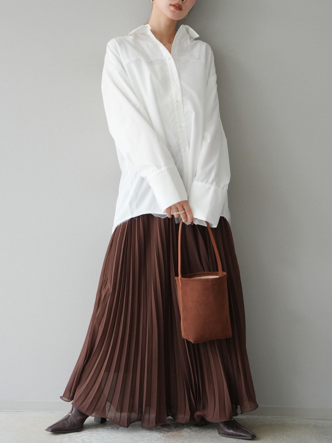 [予約]シフォンプリーツパイピングスカート/ブラウン