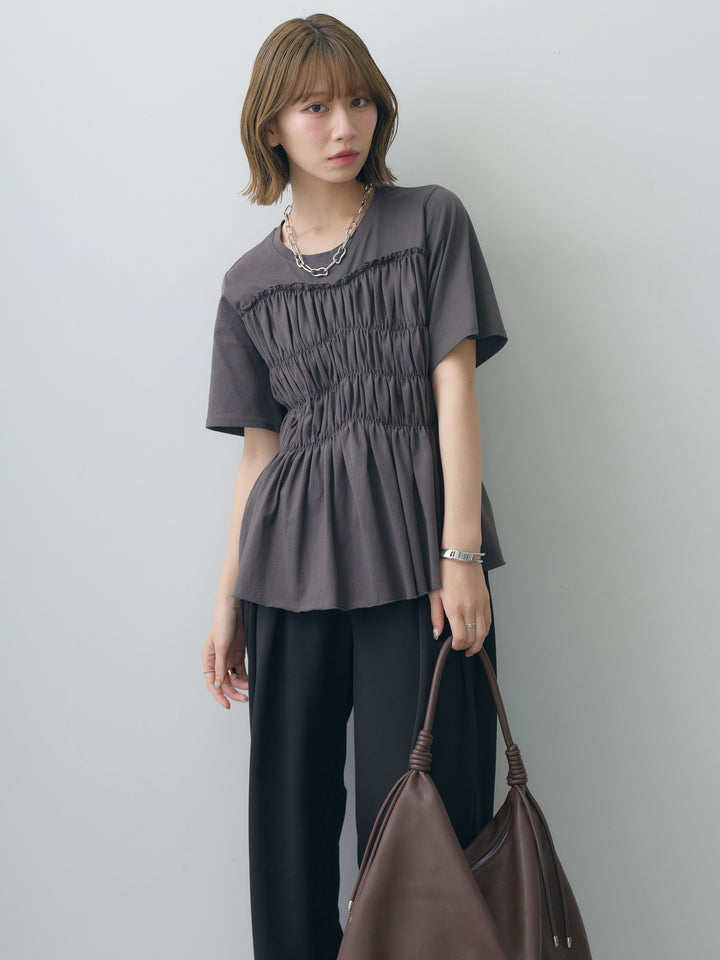 [SET]クールタッチシャーリングTEE+クレープデシンタックワイドパンツ(2set)