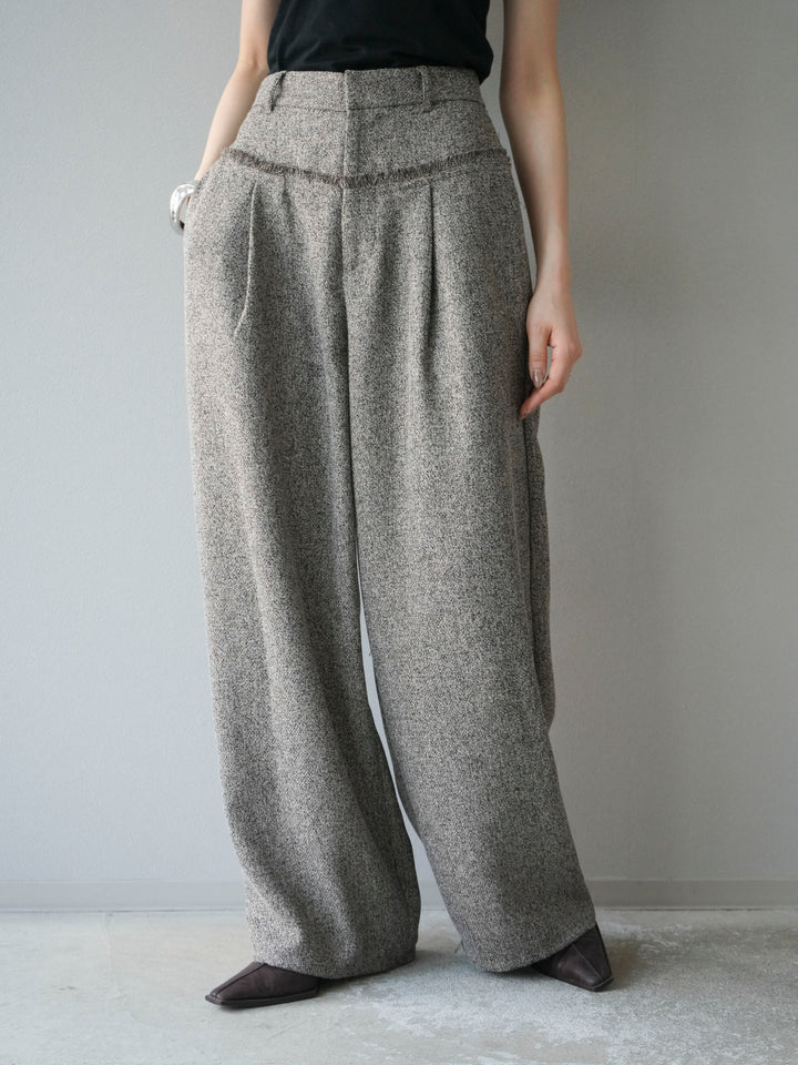 [予約]ウエストフリンジツイードワイドパンツ/ブラウン