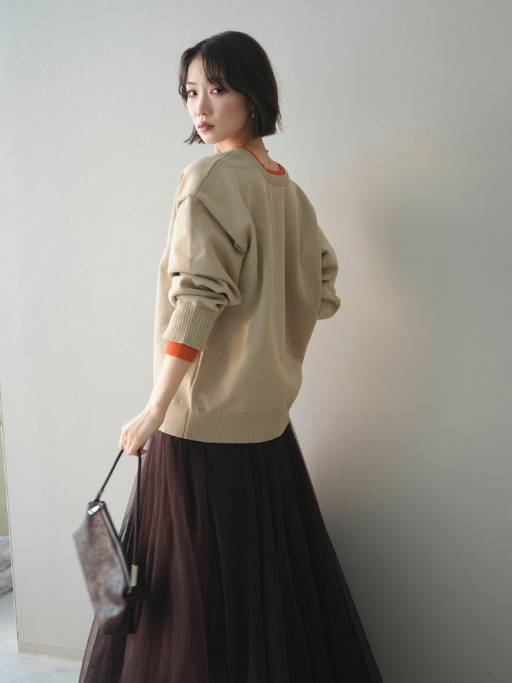 [予約]2WAYネック配色レイヤードニットプルオーバー/beige
