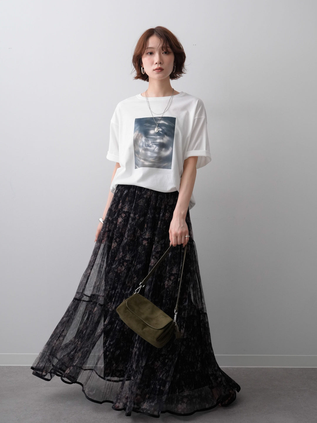 [SET]ニュアンスフォトTEE+フラワーチュールギャザースカート(2set)