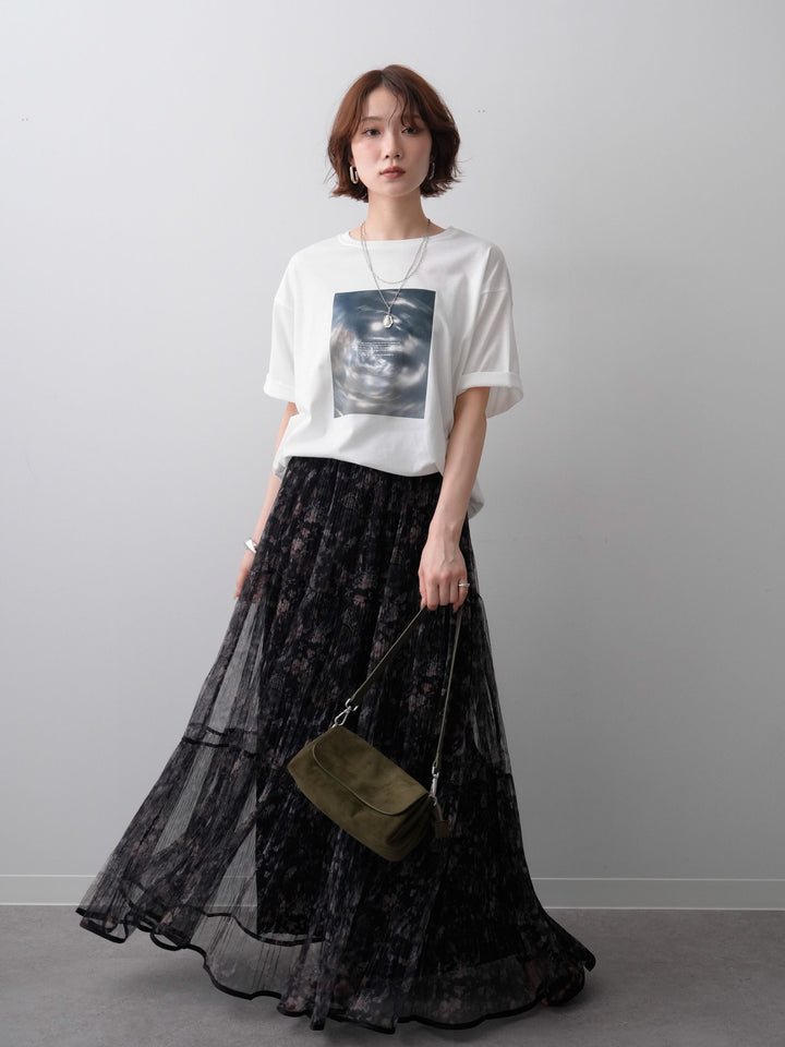 [SET]ニュアンスフォトTEE+フラワーチュールギャザースカート(2set)