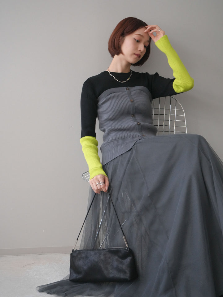 [SET]配色ビスチェドッキングリブニットトップス+選べるアクセセット(2set)