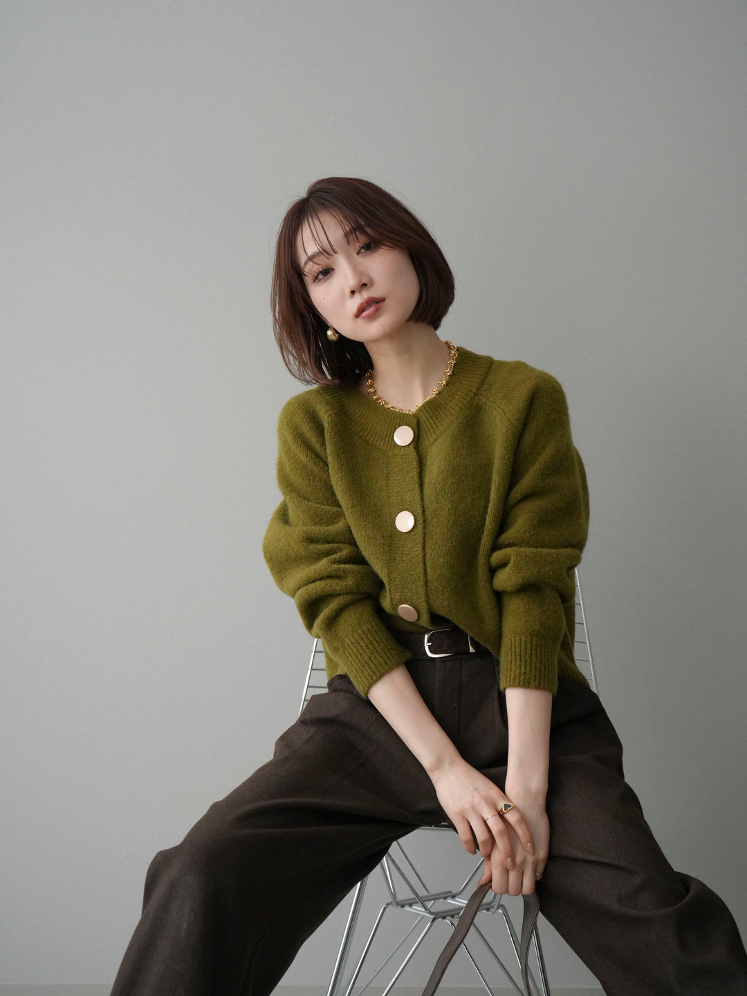 [予約]BIGボタンニットカーディガン/ green