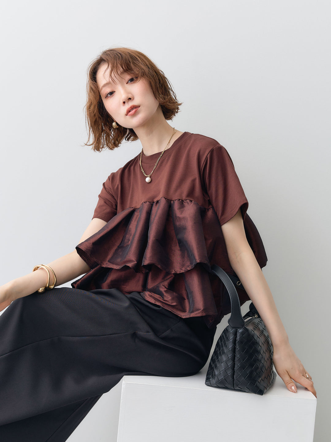 [SET]フリルティアードTEE+クレープデシンタックワイドパンツ(2set)