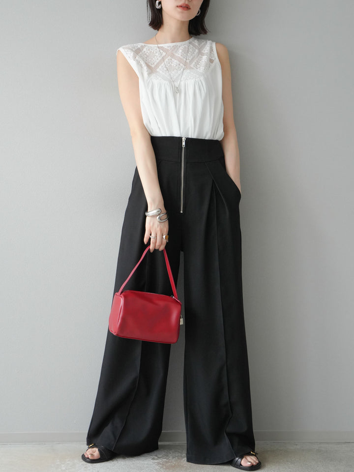 [予約]インド製コットンレース切替ノースリブラウス/オフ