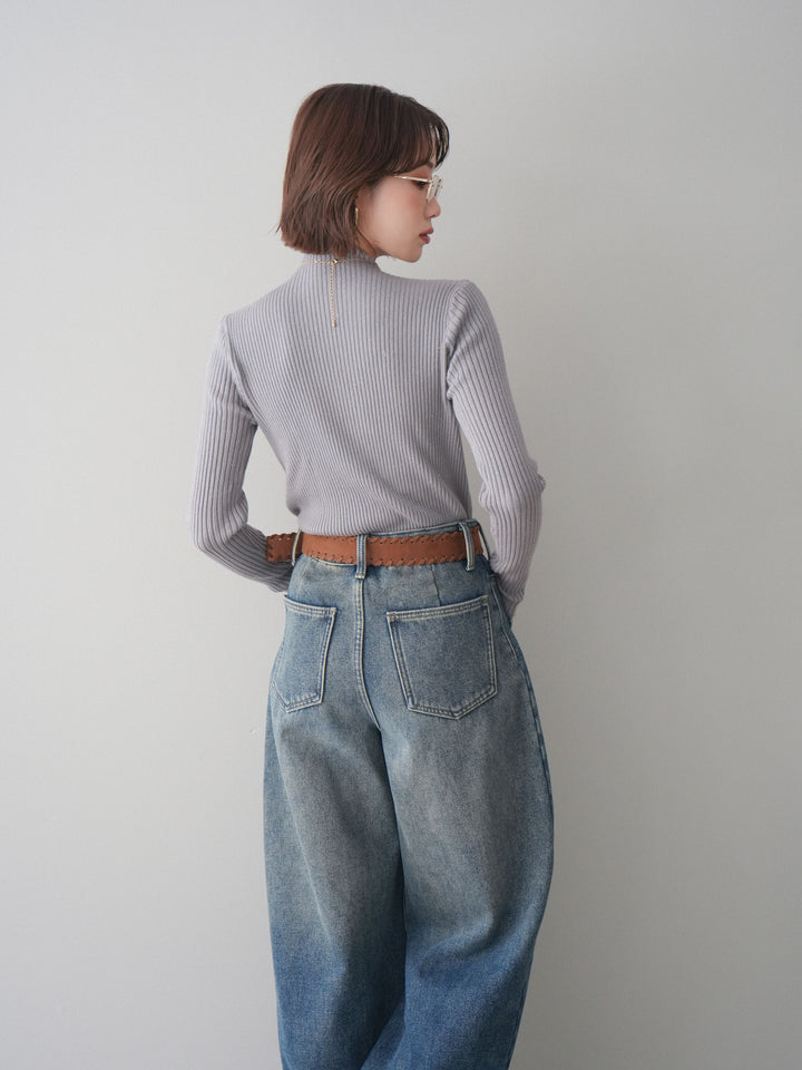 [予約]シアー切替スパンコールリブニットトップス/gray